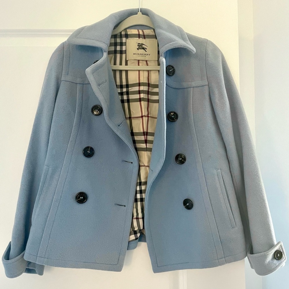 Light Blue Burberry Wool & Cashmere Coat